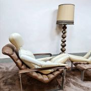 Fauteuil lounge vintage en cuir et chrome