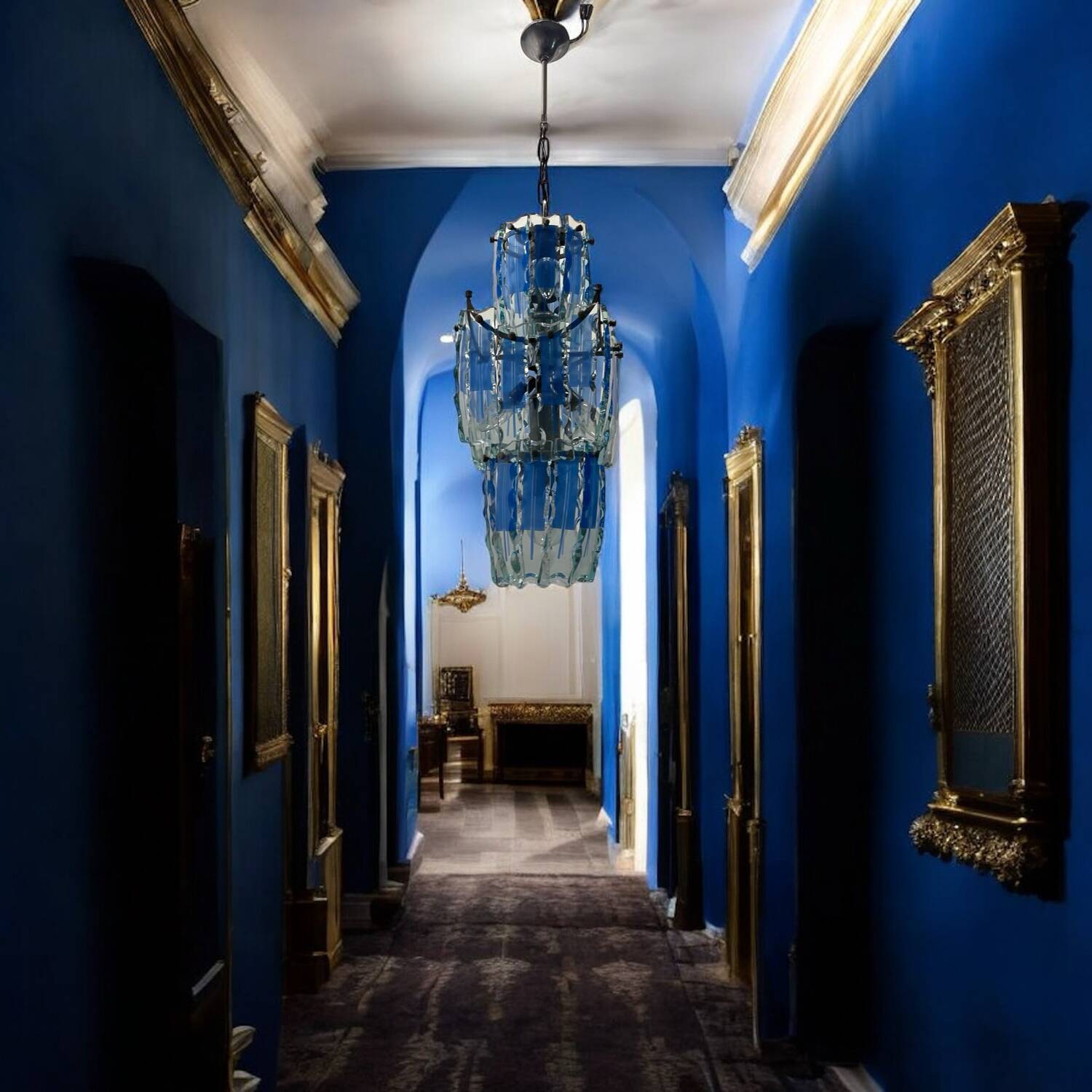 Midcentury Glass Blue Light Pendant 1970’s