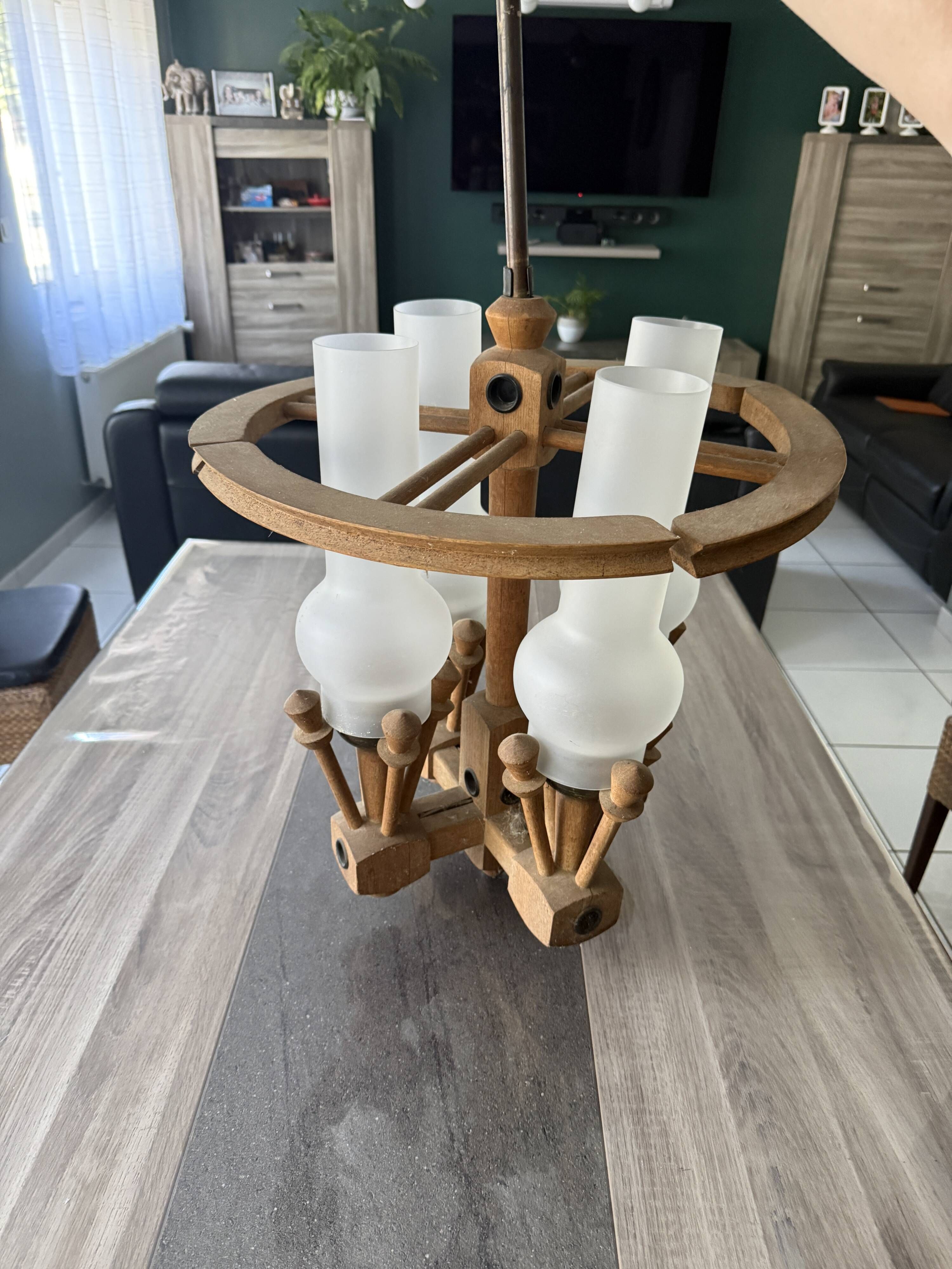 Lustre Guillerme & Chambron – Votre Maison – Chêne et opaline