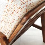 Vintage Danish boucle armchair with orange polka dots from the 1960s.