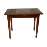Table jeu d echec marqueterie piece sculptee bois 1930