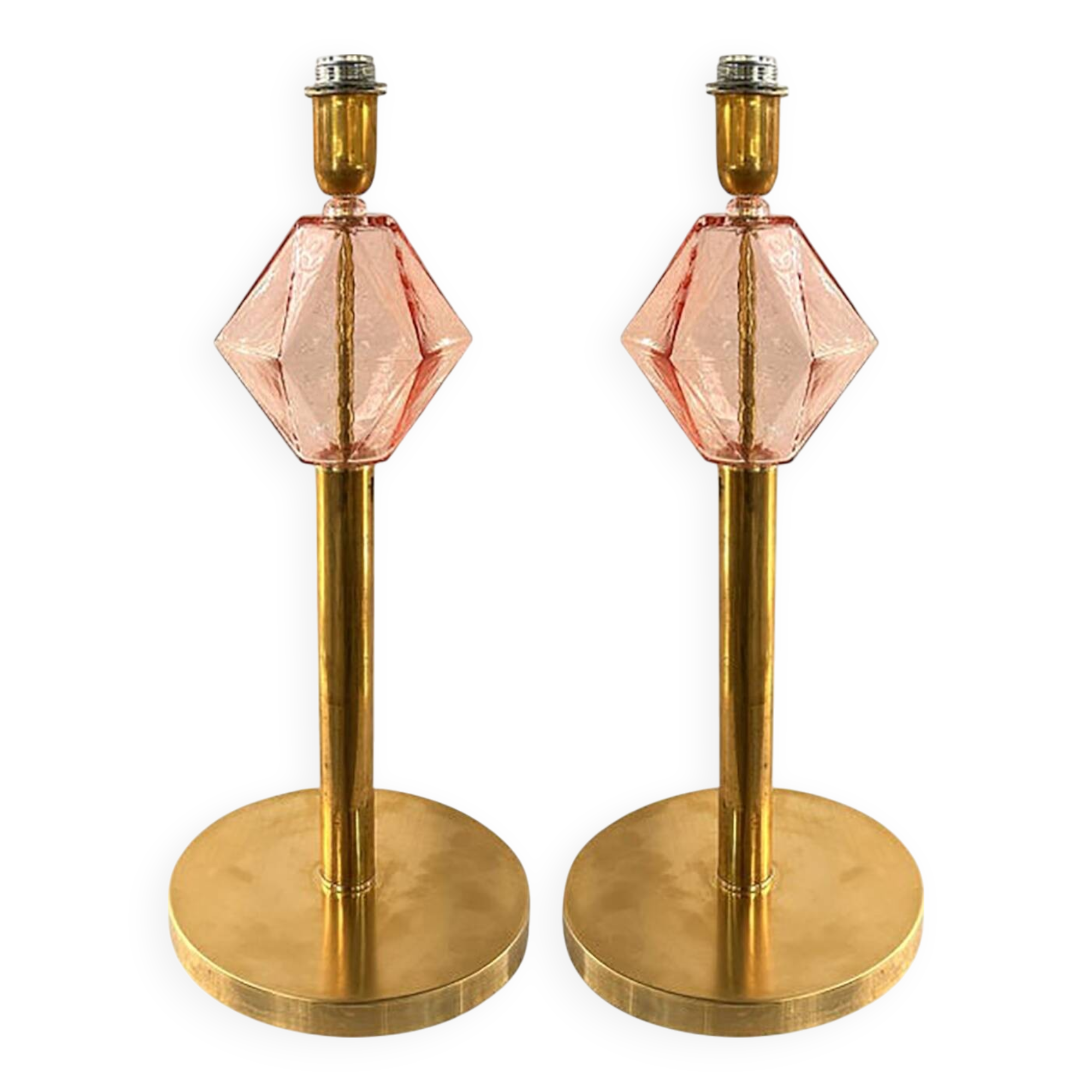 Set of Two Contemporary Italian Pink Glass Table Lamps With One