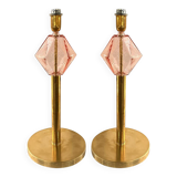 Set of Two Contemporary Italian Pink Glass Table Lamps With One