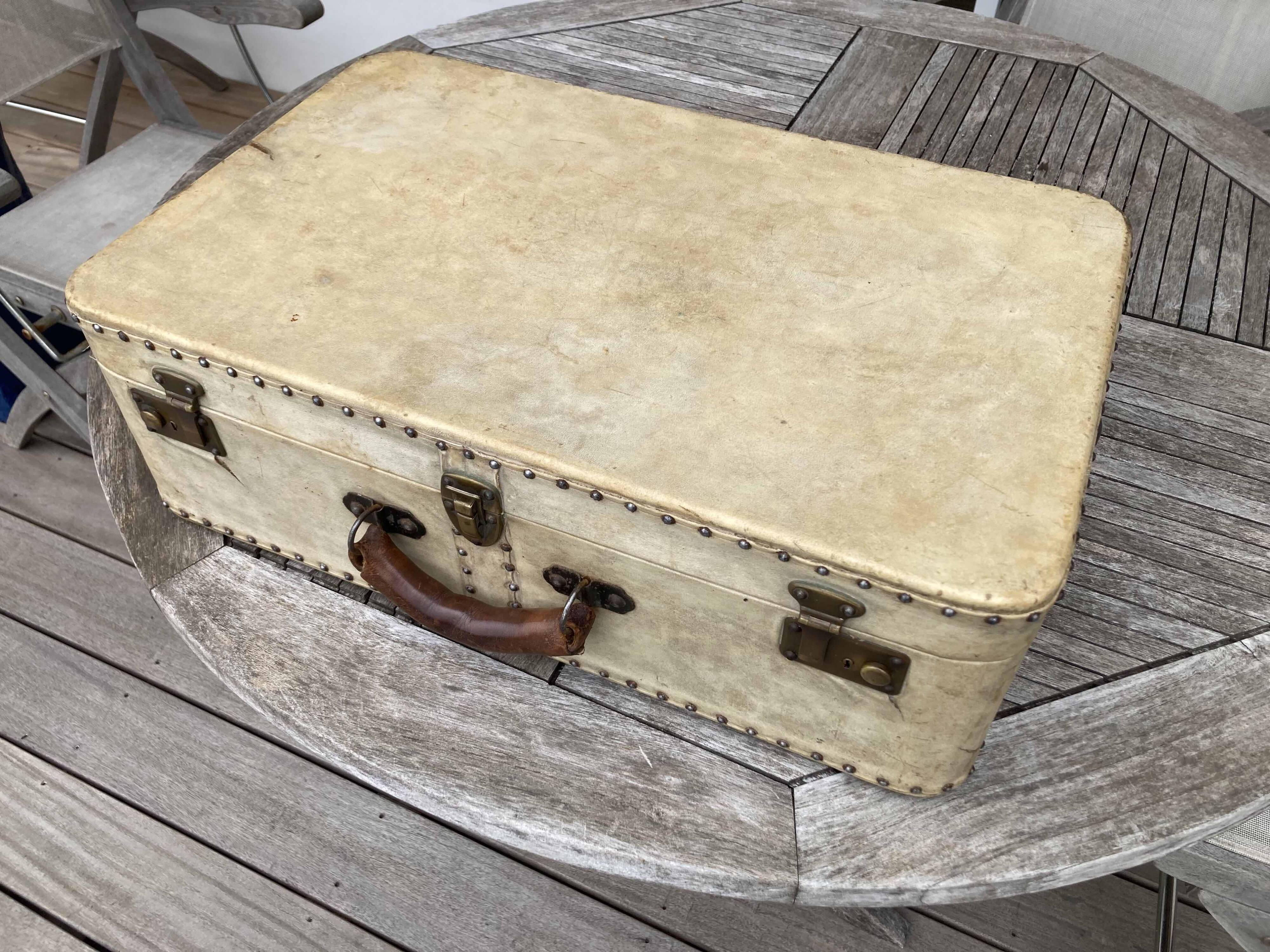 Vintale white leather suitcase