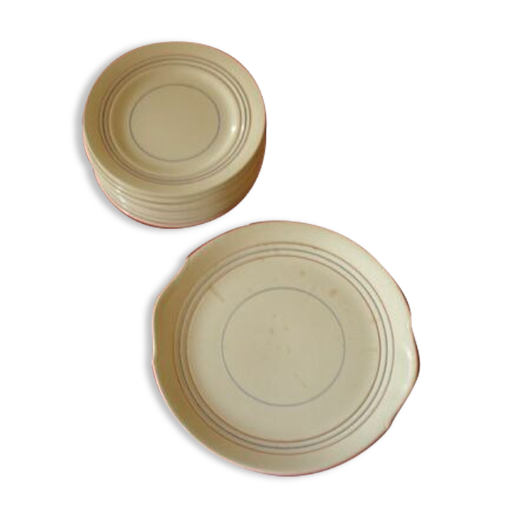 Old dessert service in porcelain Céranord, 13 pieces