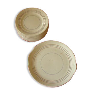Old dessert service in porcelain Céranord, 13 pieces