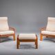 Chaises et pouf danois modernes du milieu du siècle en teck de HS Design, années 1960, lot de 3
