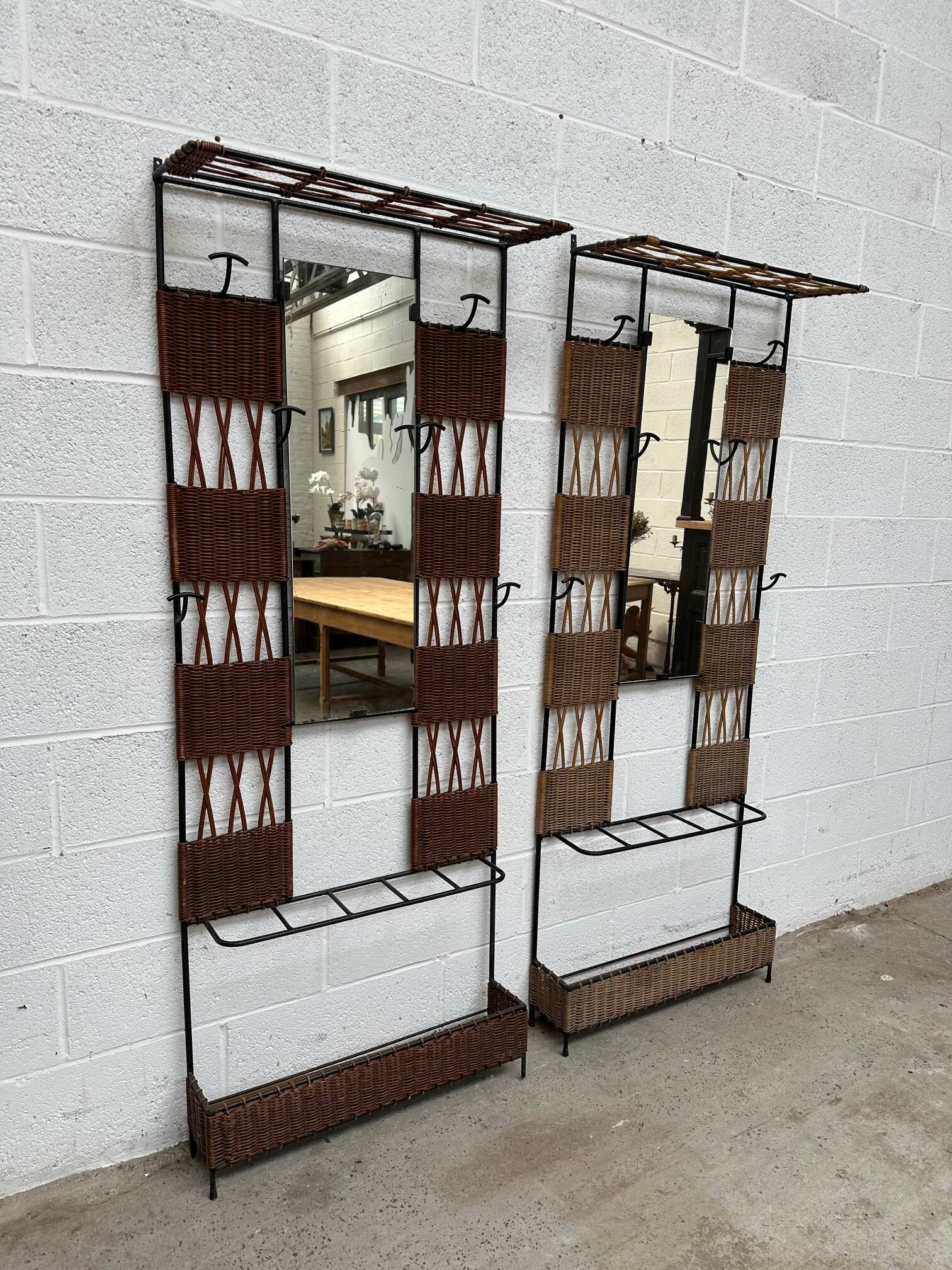 Pair of rattan and metal lockers