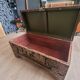 Carved chest in Asian camphor wood, chinoiserie boat decoration.