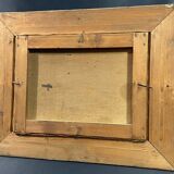 Painting Barbizon School animated path twilight wooden frame gilded stucco late 19th century