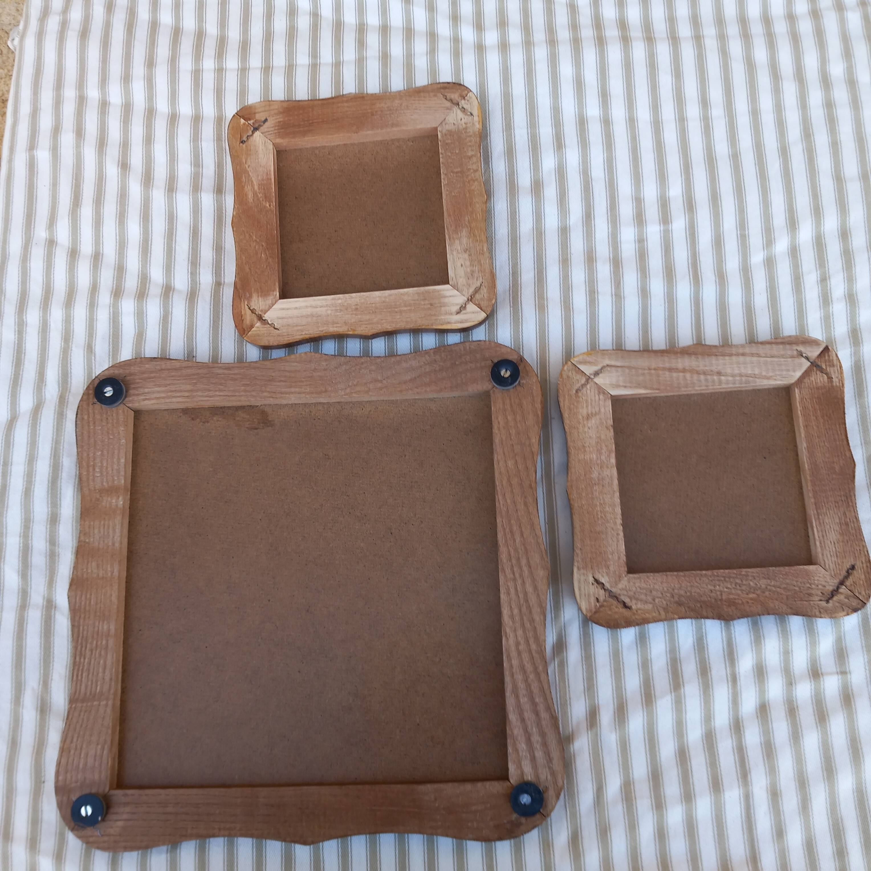 Vintage wood and blue ceramic tile coaster and bottle coaster set