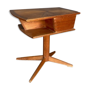 Table appoint bout de canape 1960 marquetee pieds compas