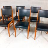 6 chaises scandinaves vintage en bois et skai années 50 60