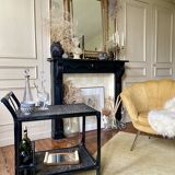 Black service in wood and rattan 70s