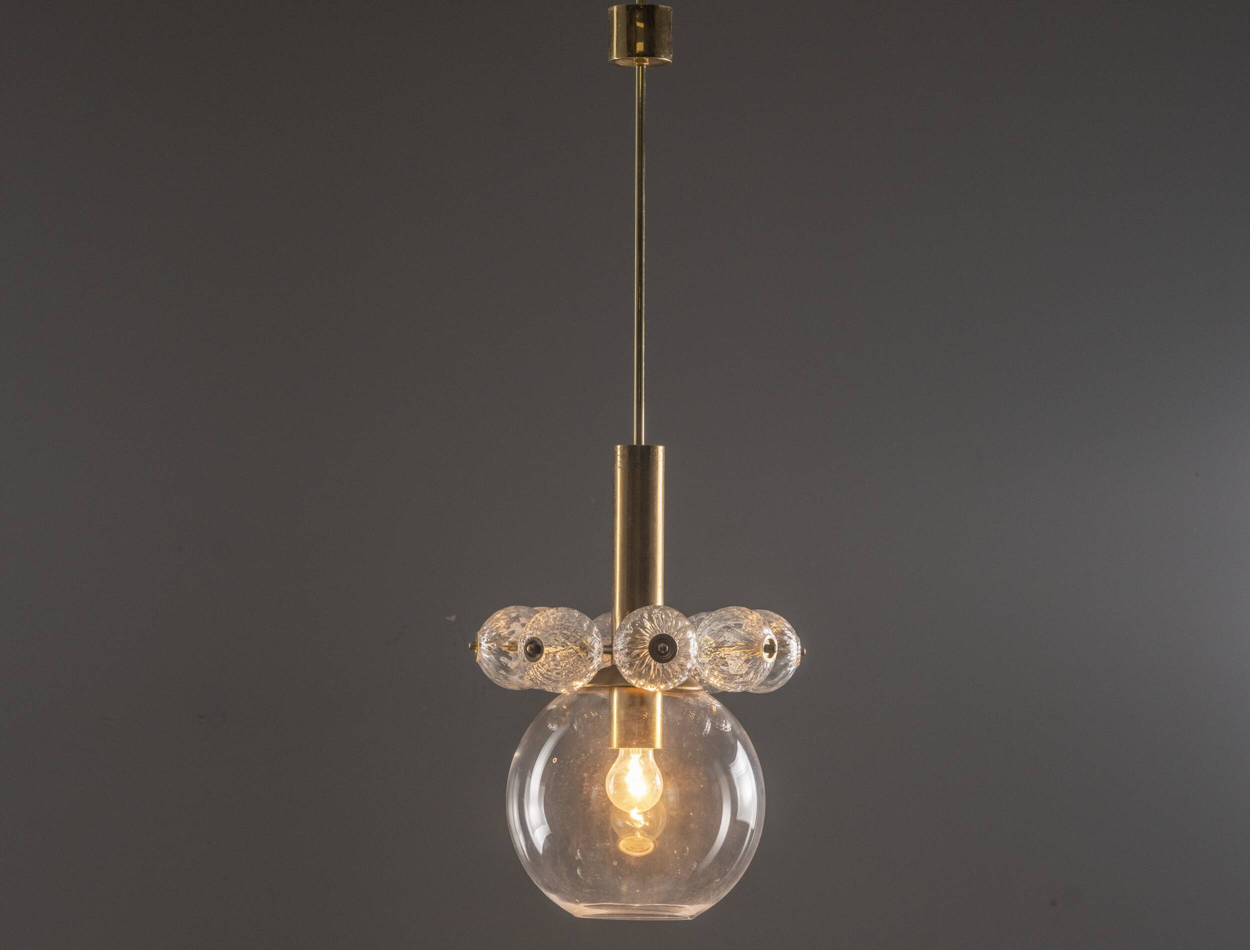 Mid-Century Brass Chandelier with Glass Globes, 1960s