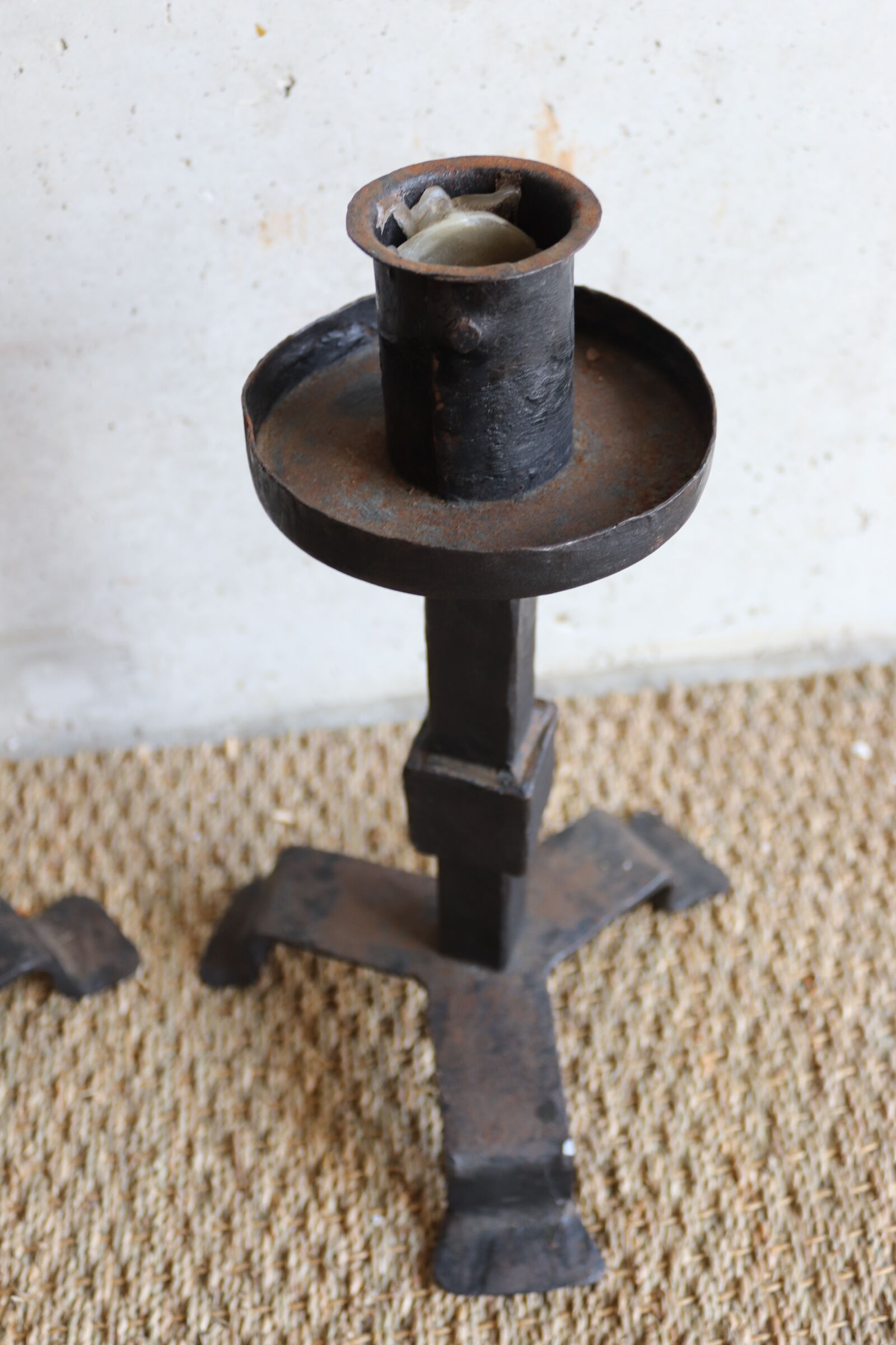 Pair of large brutalist cast iron candlesticks from the 50s