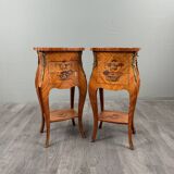 Pair of bedside tables in marquetry in the Louis XV style, 20th century.