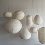 Small Japanese-style natural rattan and linen pendant light in the shape of a drop H40 D35