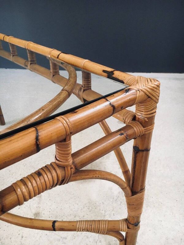 Mid-Century Chippendale Bamboo Dining Table, Italy, 1960s