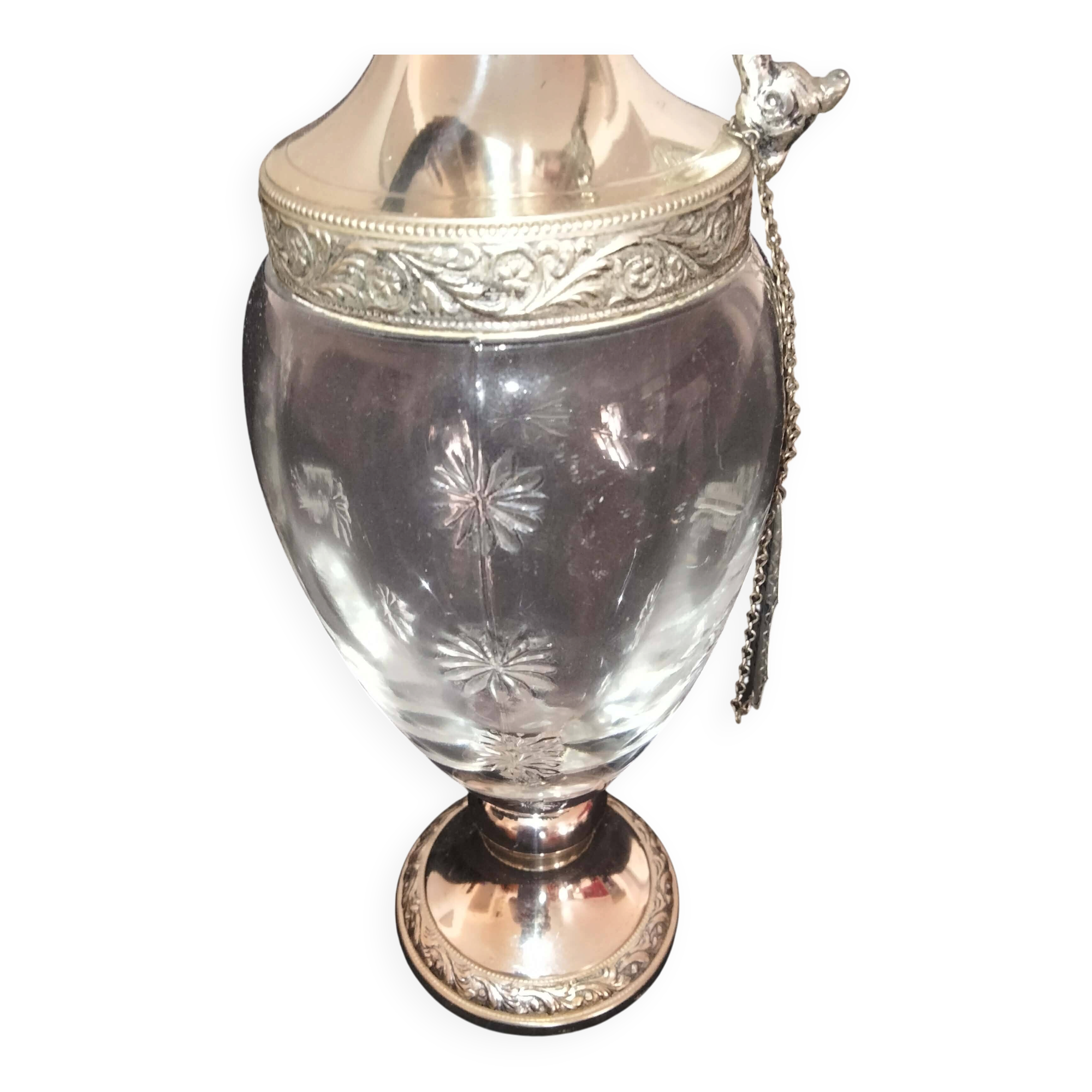 Vintage glass and metal carafe