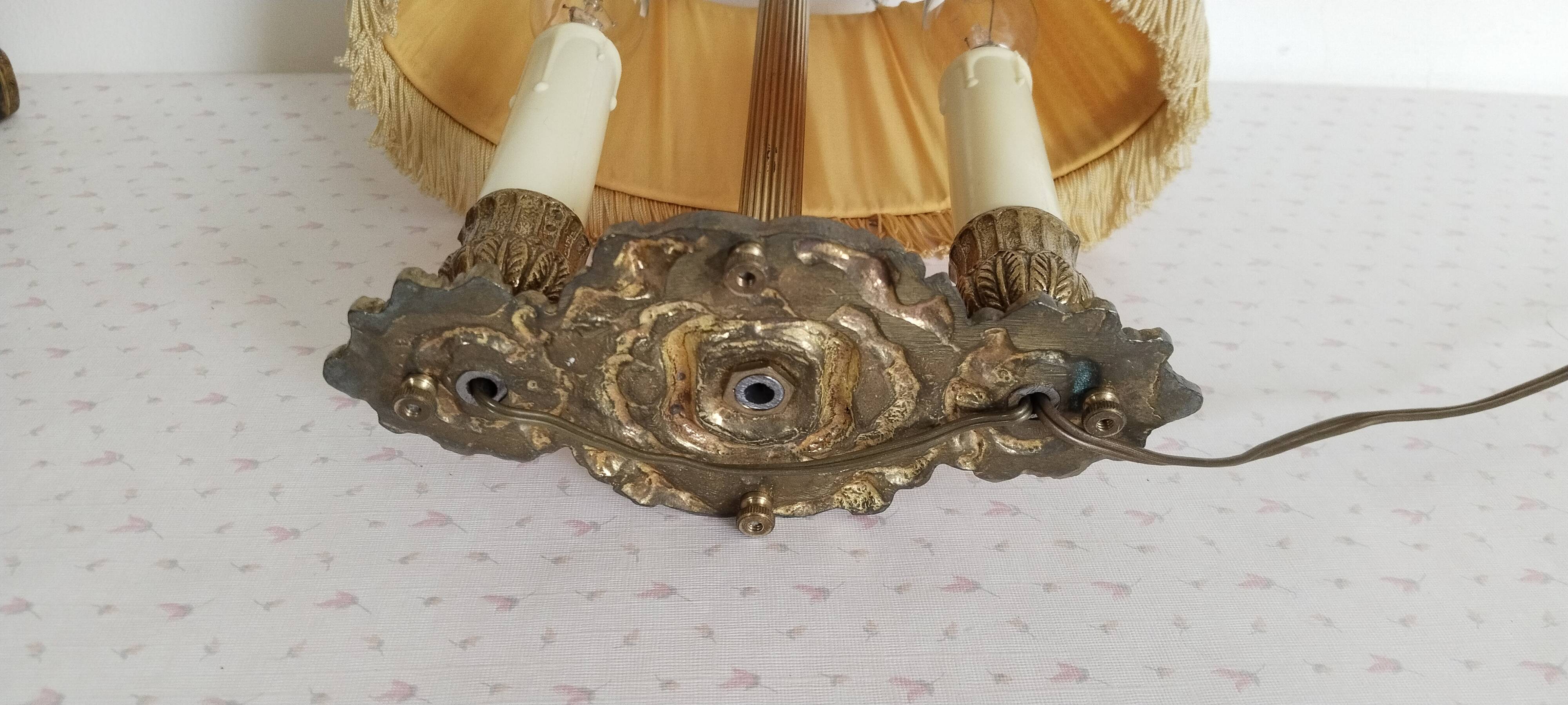 Lampe bouillotte 2 feux en laiton doré , lampe de chevet