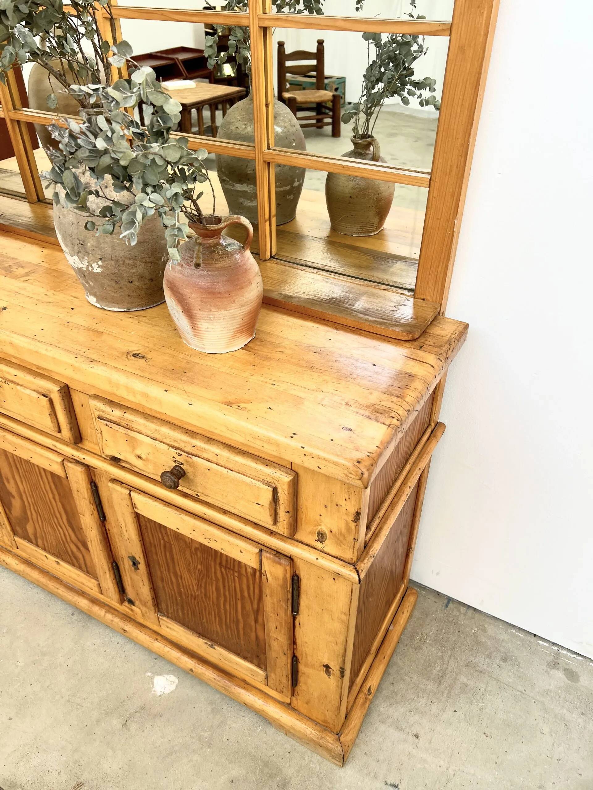 Buffet & Mirror XXL "Workshop Spirit" Set – Patinated Pine