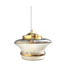 Suspension globe vintage en verre givré blanc rayé doré