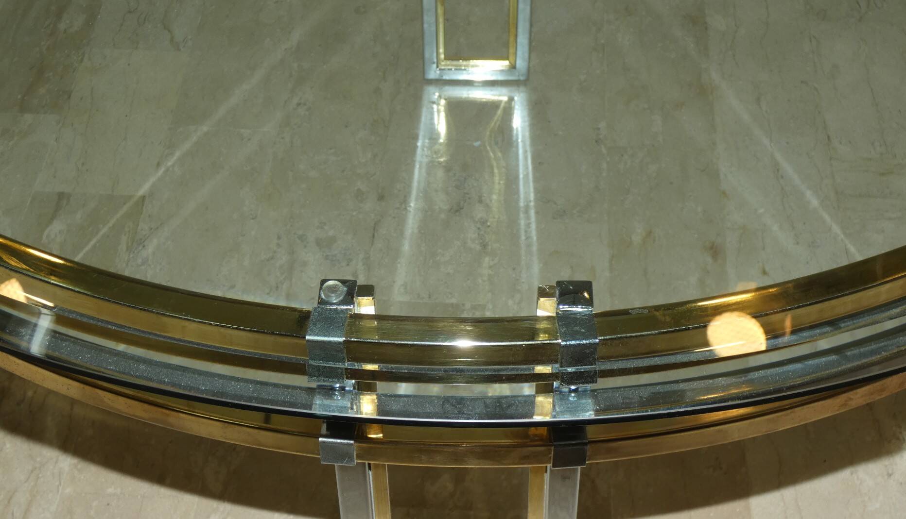 Dining table in chrome and gold steel, Romeo Rega style, Italy, 1970s.