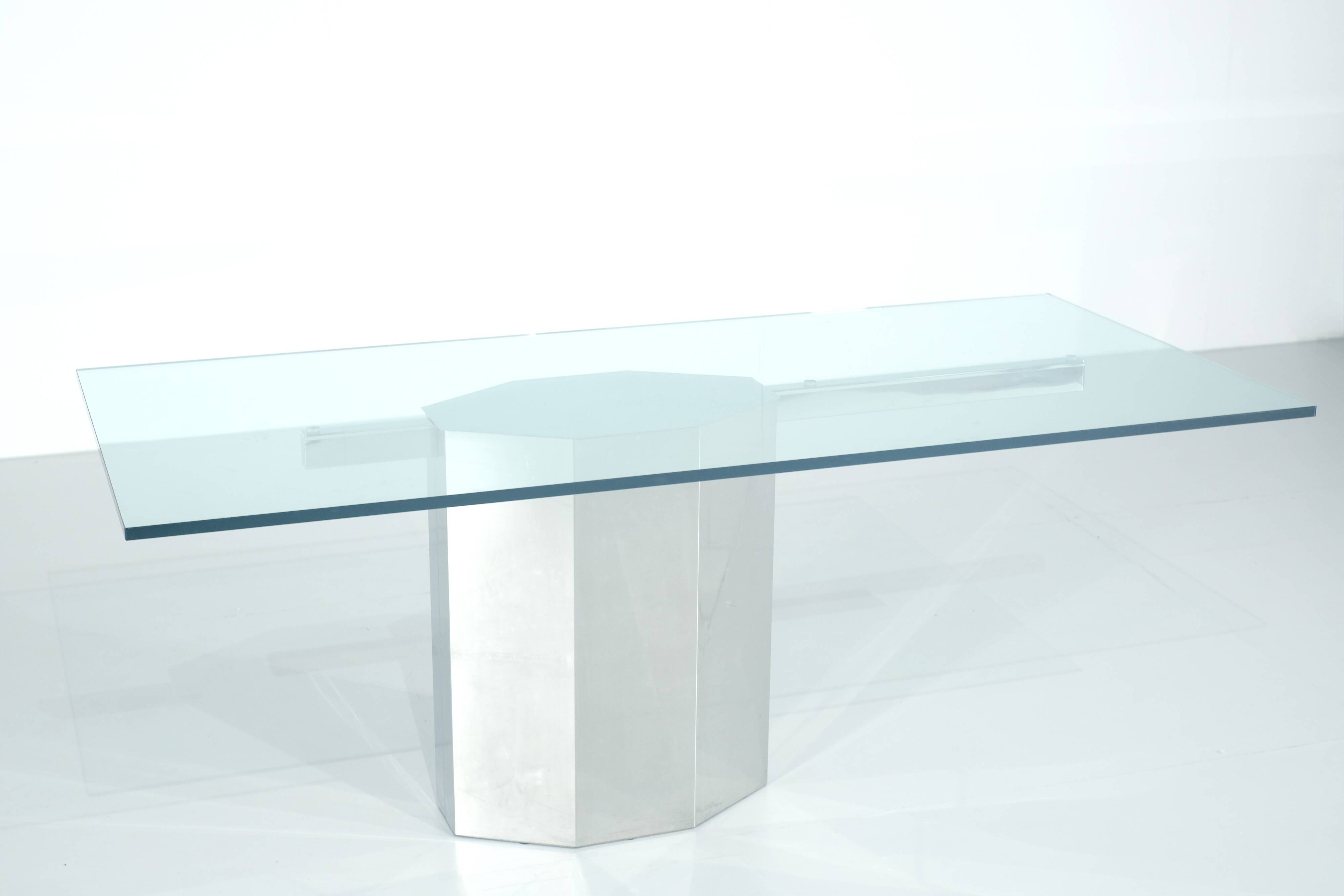 Glass table on chrome base, Italy - 1970s