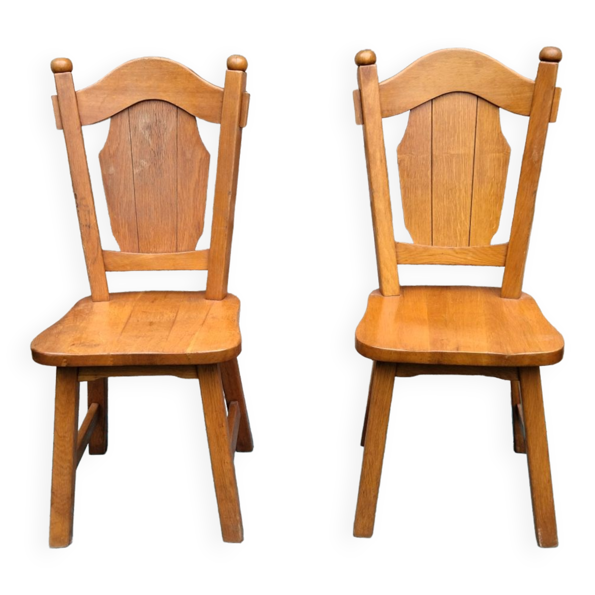 Pair of neo-rustic 60s solid wood chairs
