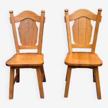 Paire de chaises bois massif années 60 néo rustiques