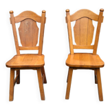 Pair of neo-rustic 60s solid wood chairs