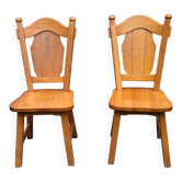 Paire de chaises bois massif années 60 néo rustiques
