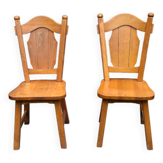 Pair of neo-rustic 60s solid wood chairs