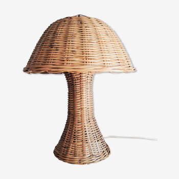 Rotin Lamp / Wicker Bedside Lamp / Mushroom-shaped Lamp / Bamboo / Vintage 1960 / Mid-Century