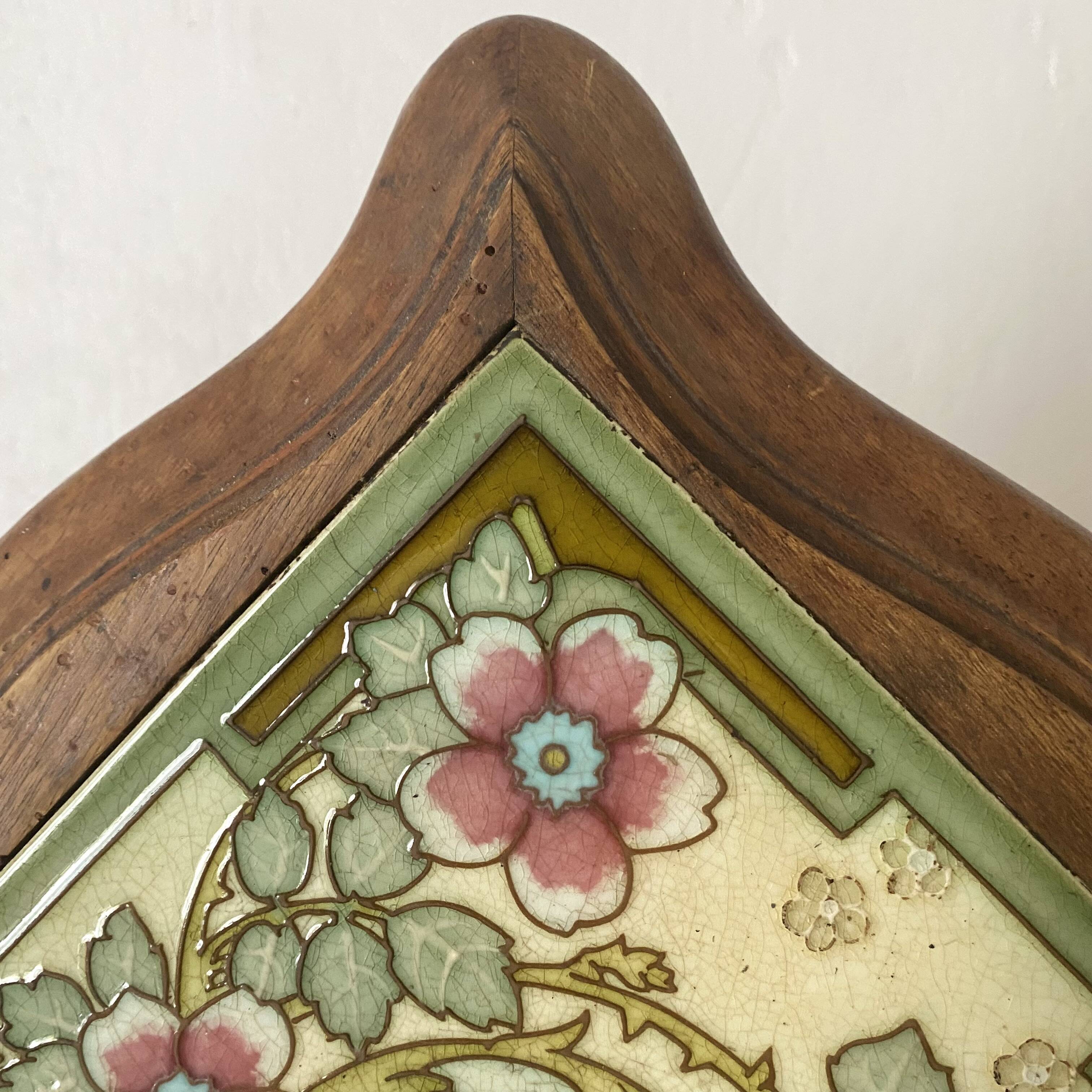 Art Nouveau wood and ceramic trivet