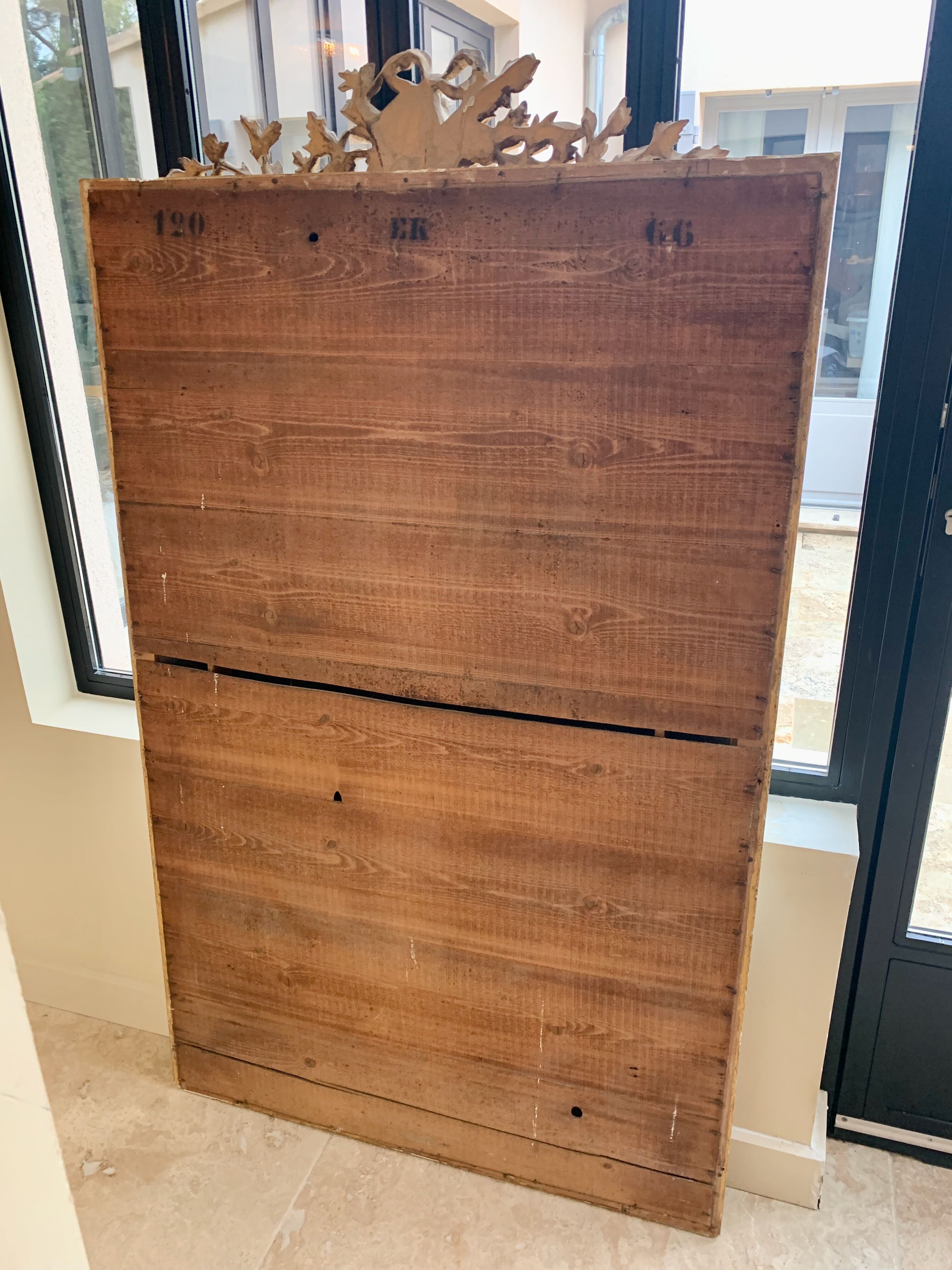 Large mirror style Louis XVI in gilded wood with parecloses xixth h: 165 cm