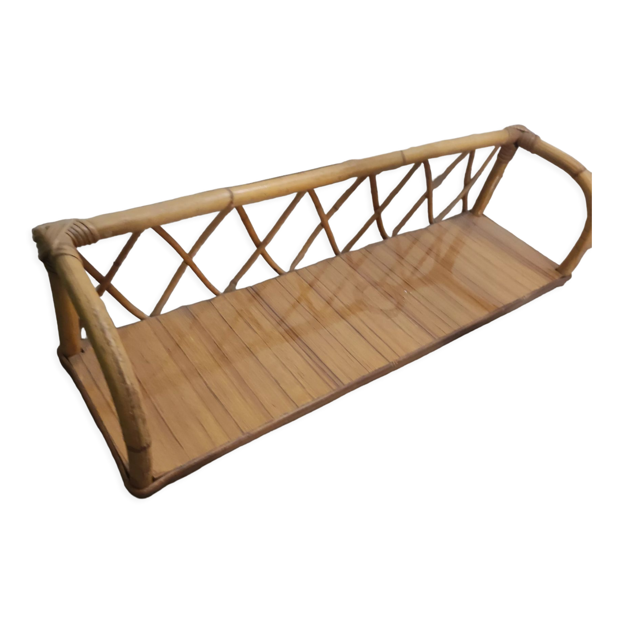 Wall shelf bamboo rattan wicker wood formica vintage 50 60