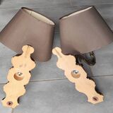 2 wall lights in wood and bronze with lampshade