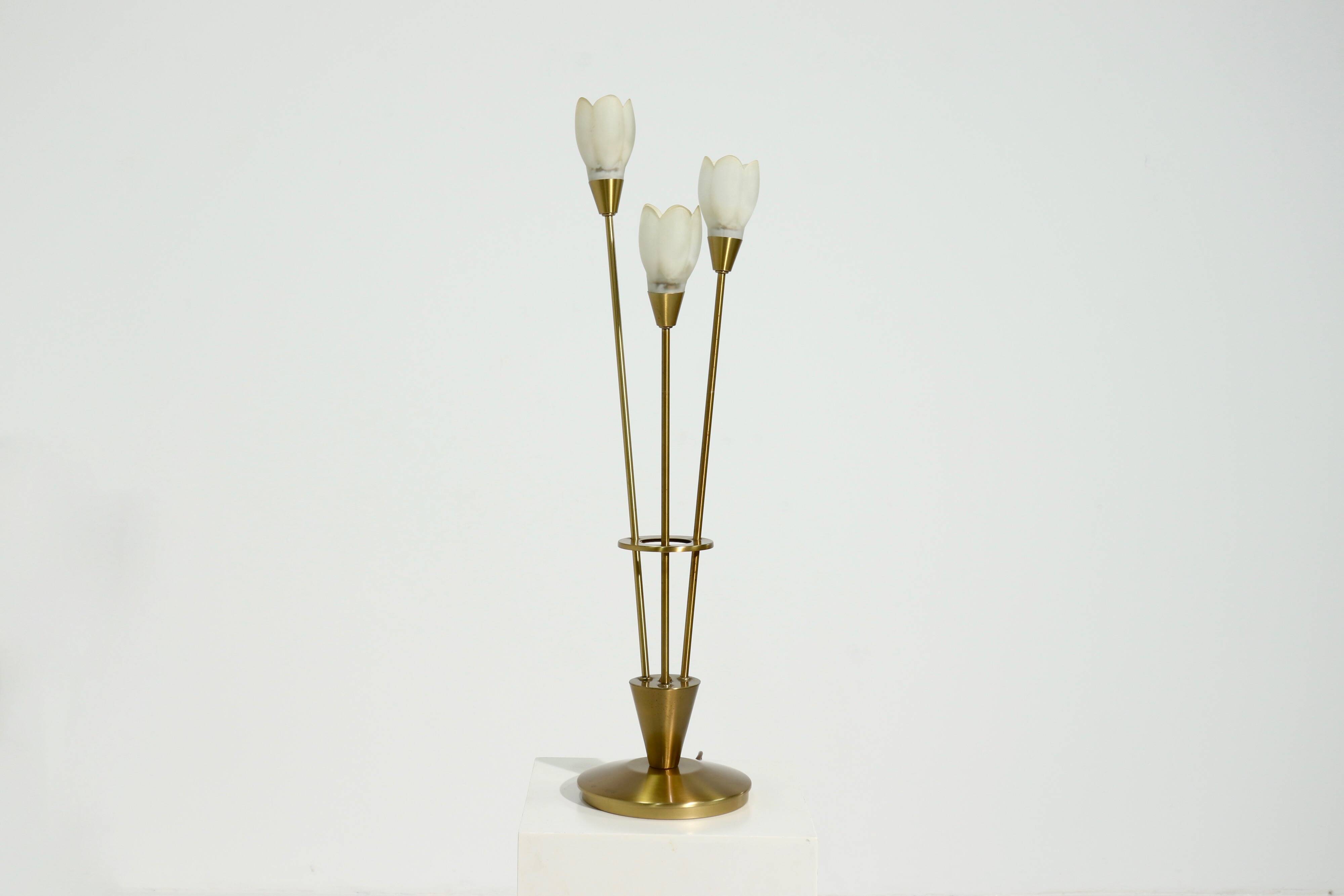 Brushed Brass and Glass Table Lamp Germany 1970s