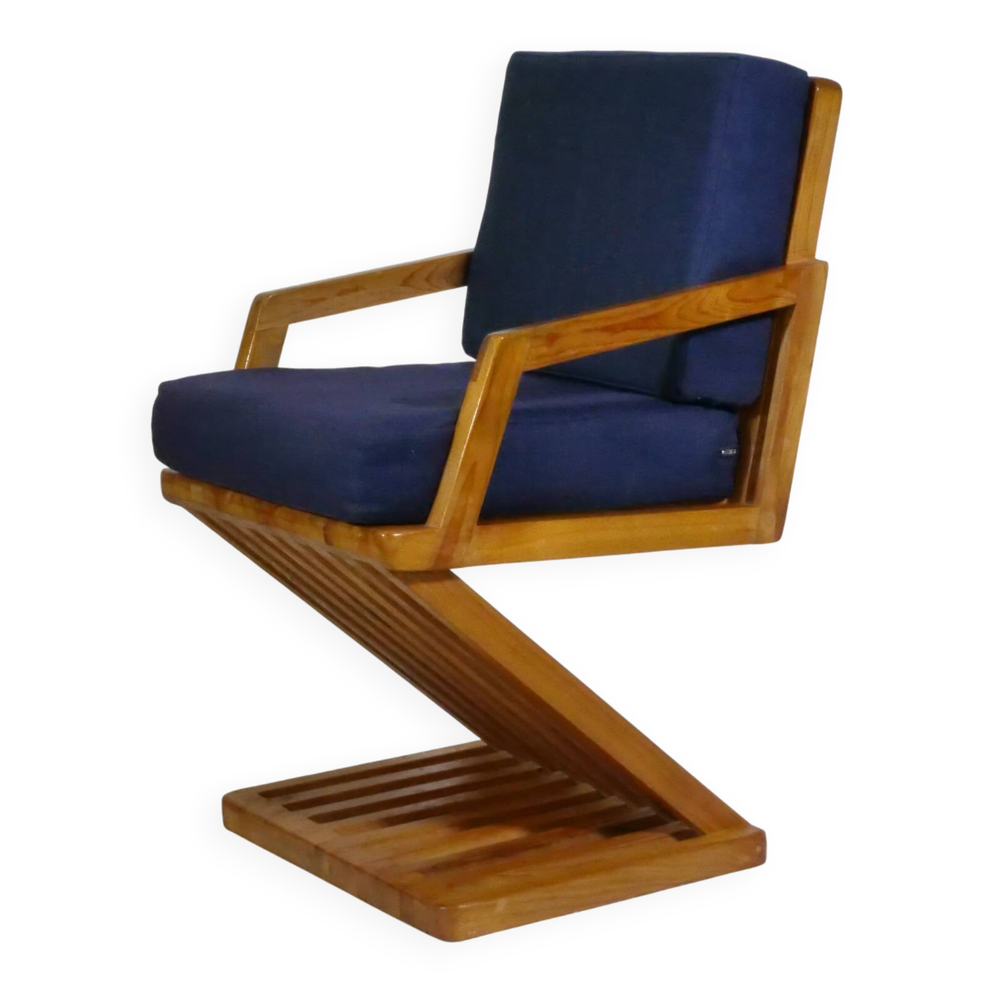 Mid-Century Design Z-Shaped Armchair in Cherry Wood, 1970s