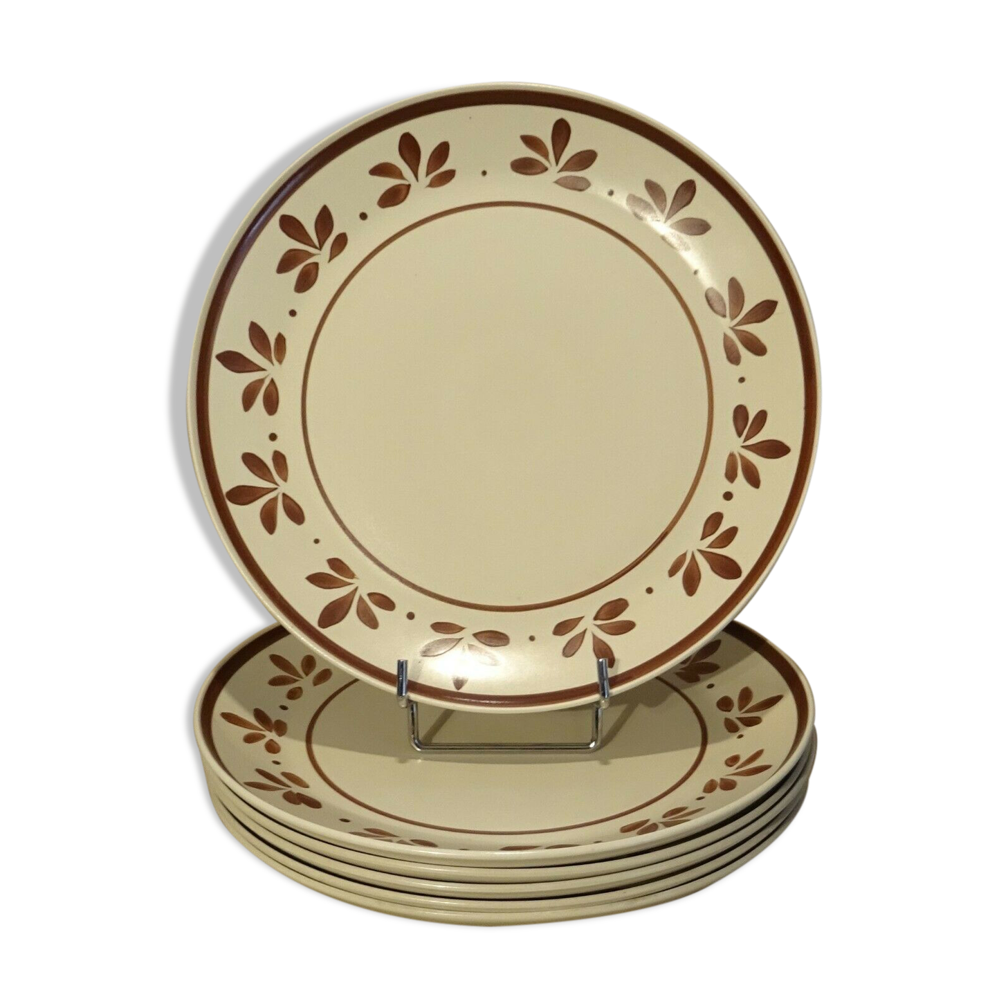 Set of 6 flat plates earthenware Salins decoration Jurançon hand painted