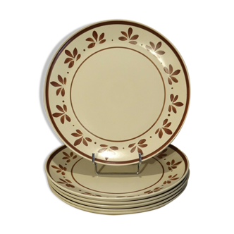 Set of 6 flat plates earthenware Salins decoration Jurançon hand painted
