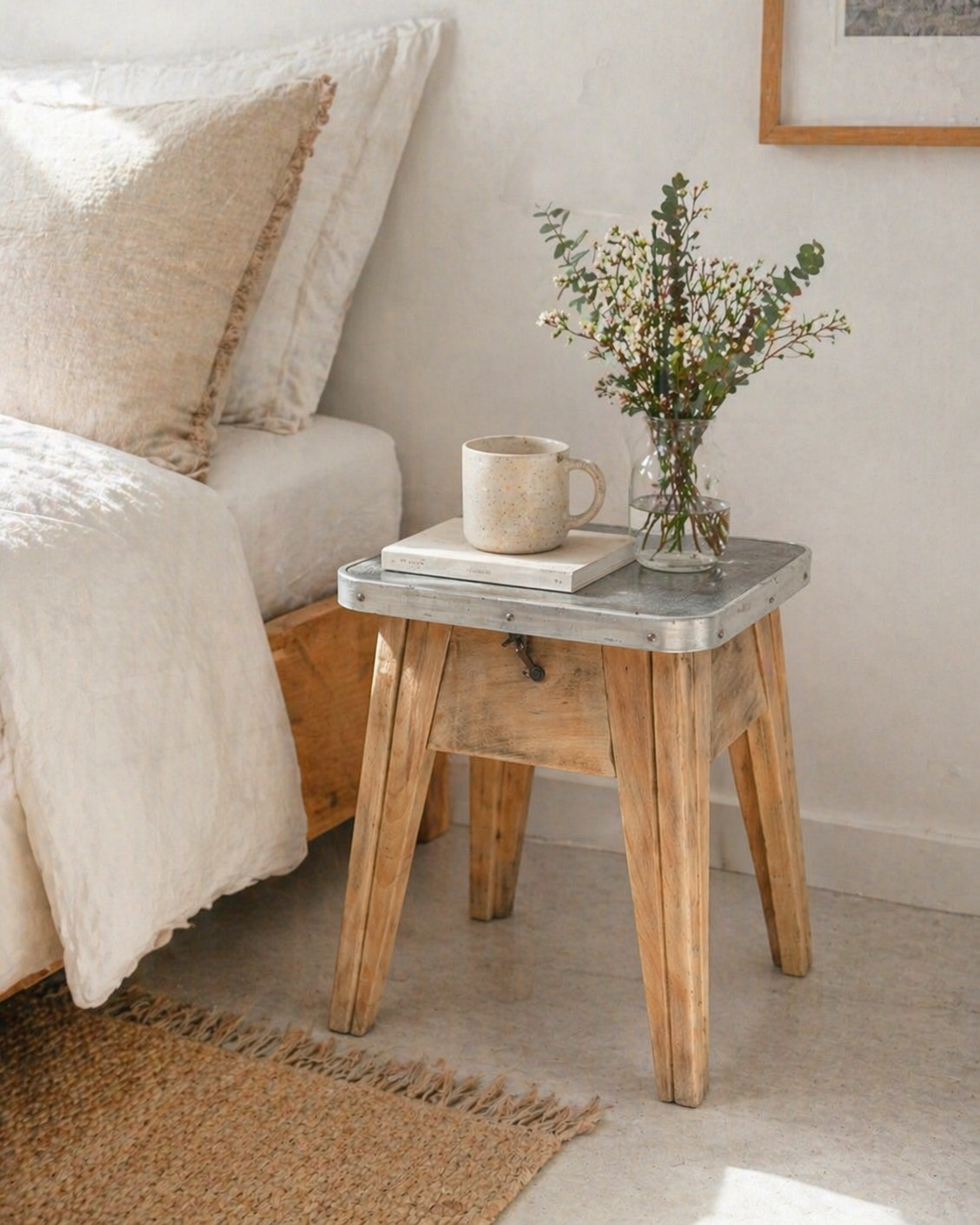 Raw wood storage stool 1950