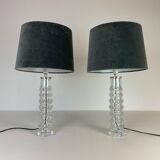 Pair of mid-century crystal lamps by Carl Fagerlund for Orrefors Sweden, 1970s.