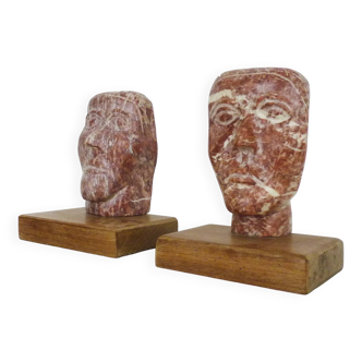 Imposing pair of bookends in Pyrenees marble, Easter Island style