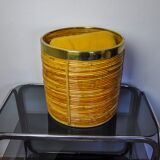 XL basket in rattan and brass, Italy, 1970, 36cm Diam