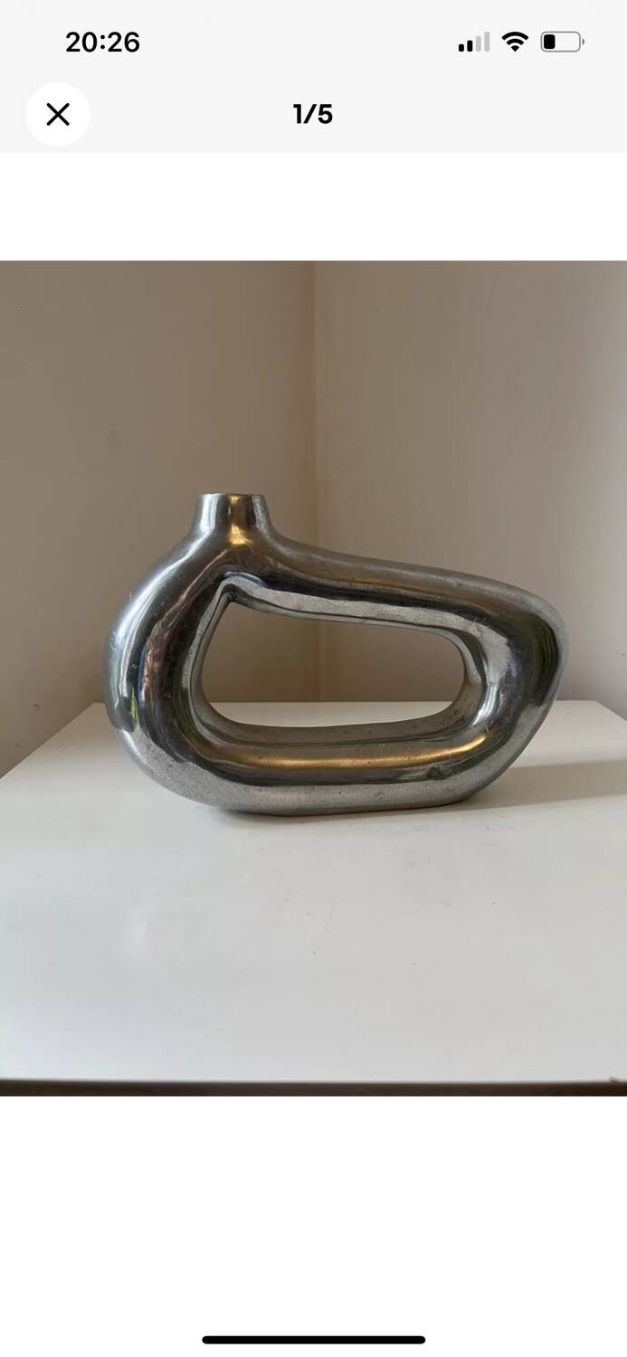 Vintage 1970s asymmetrical cast aluminum modernist soliflore vase