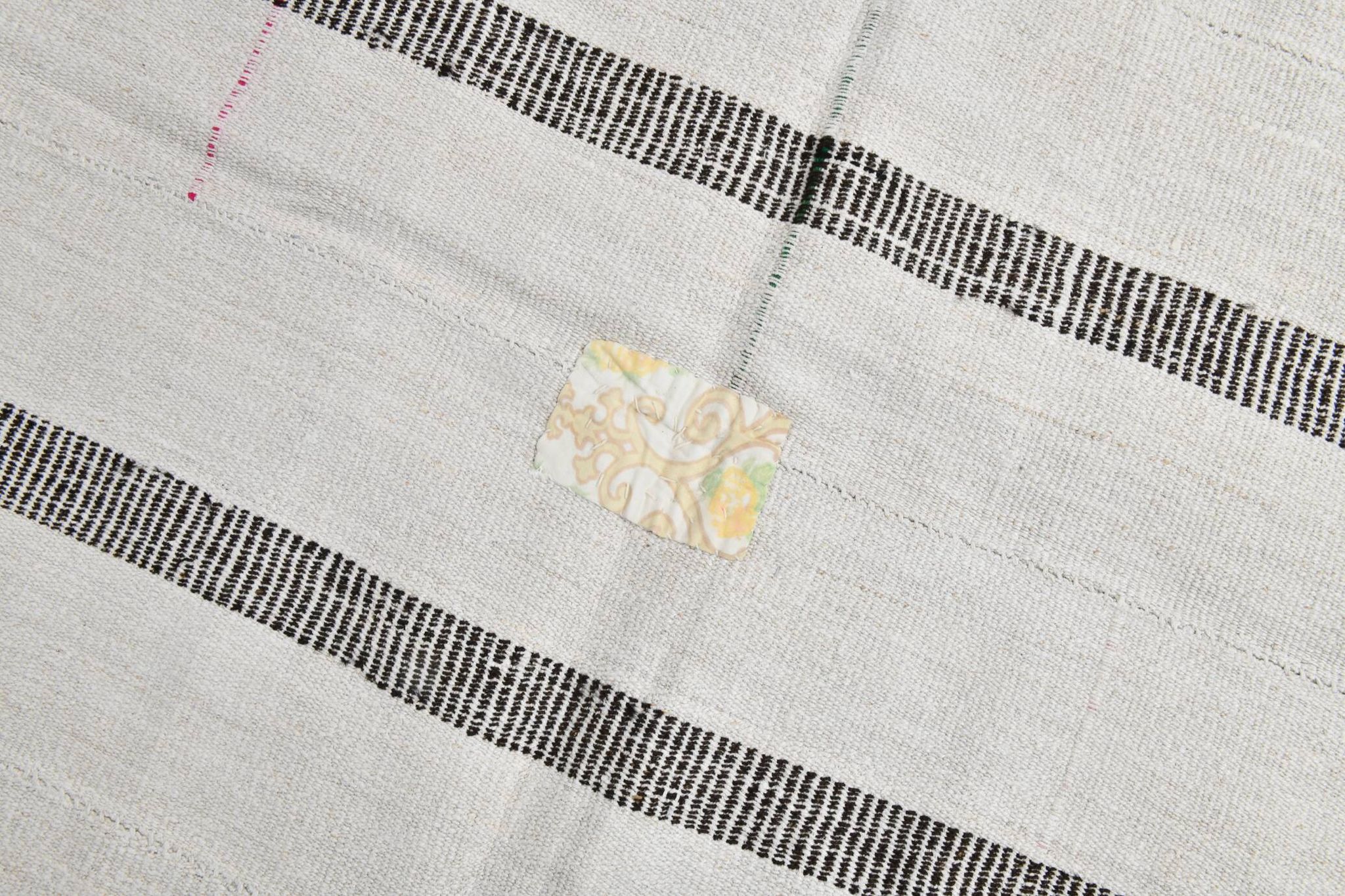 6x6 Square White & Black Vintage Kilim Rug, 187x195Cm