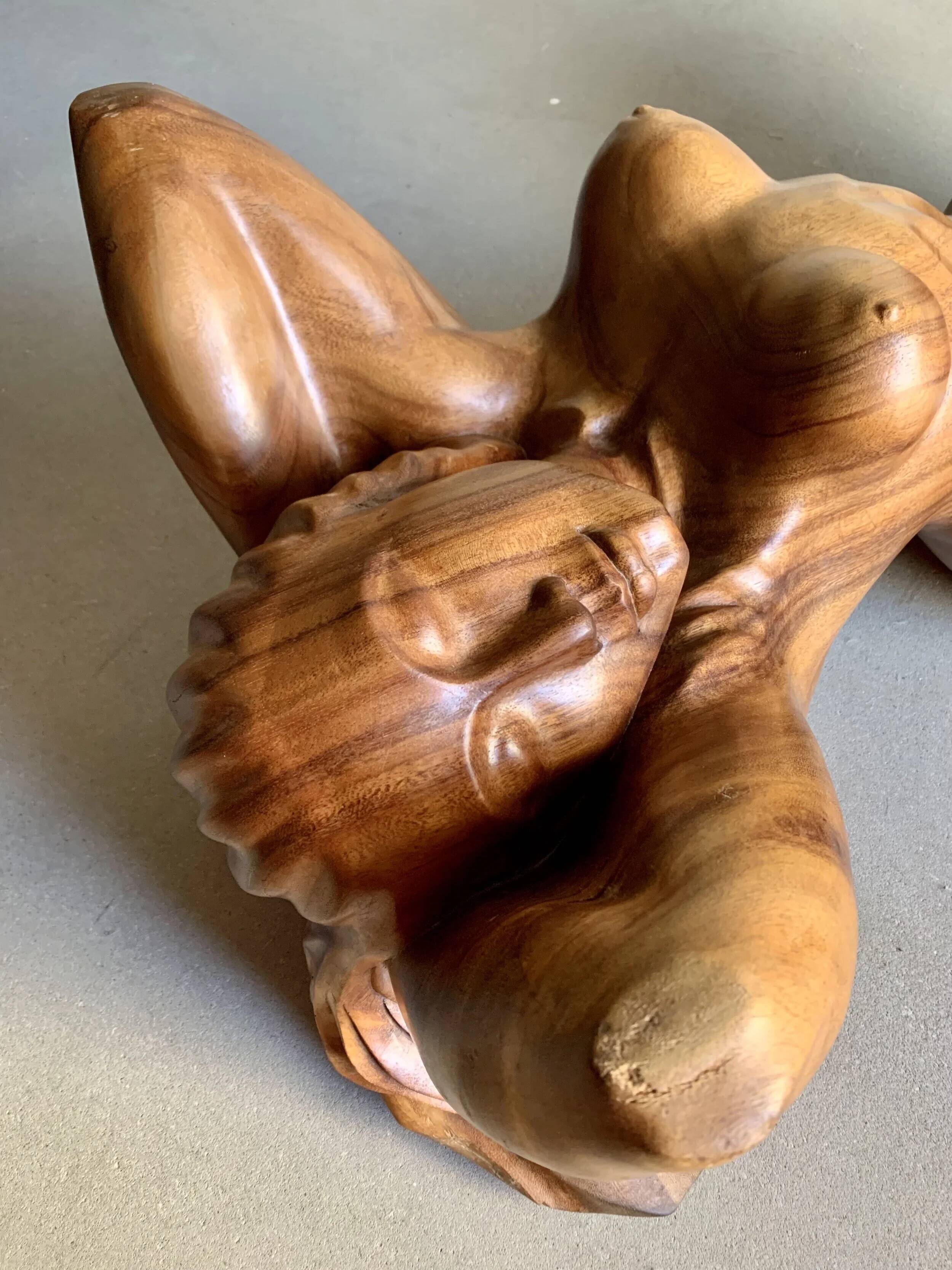 Vintage hand-carved wooden female nude sculpture coffee table
